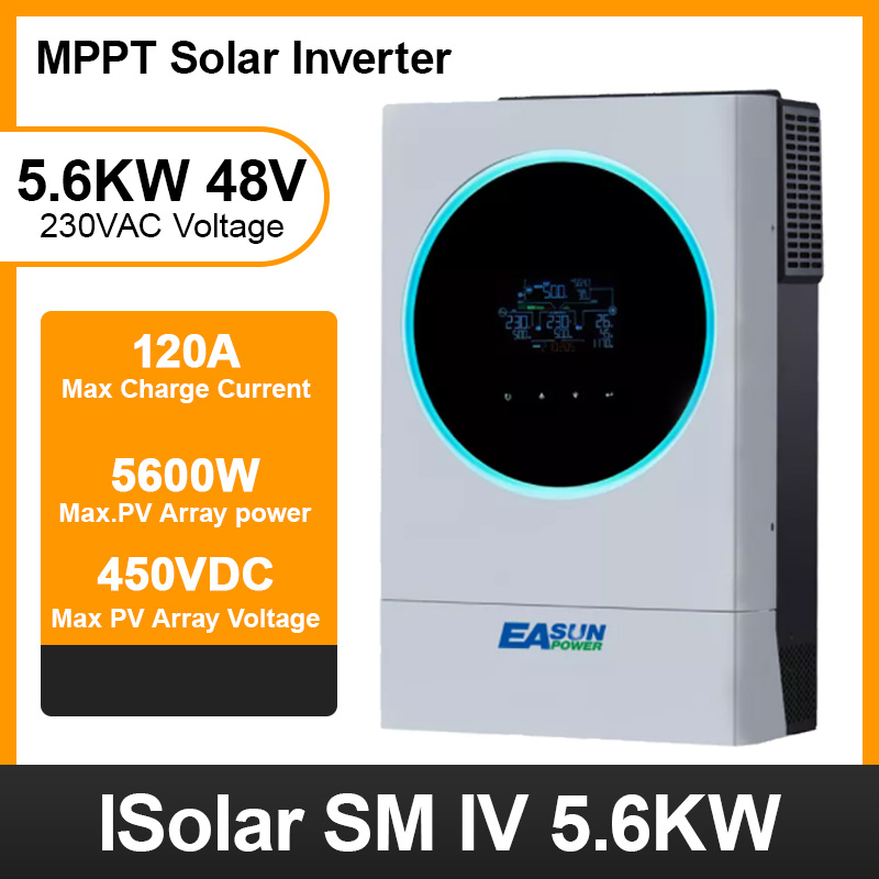 EASUN POWER 5600W Solar Inverter PV 6000W 450Vdc 120A MPPT 48V 230V Pure Sine Wave Inverter 120A Battery Charger