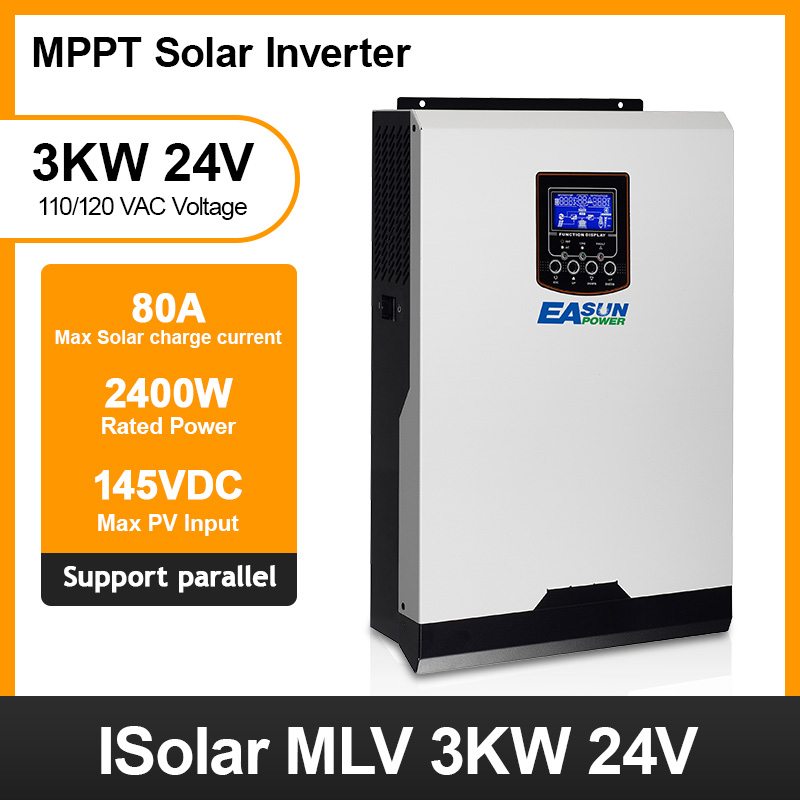 Easun Power 3Kva Solar Inverter 2400W Off-Grid 24V 110V/120V 80A MPPT Pure Sine Wave 60A MPPT