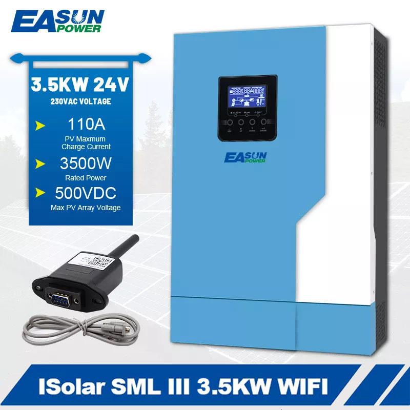 Easun Power 3.5KW Solar Inverter 110A MPPT Solar Charge Controller Pure Sine Wave 500VDC 24V 220V 50Hz/60Hz Off Grid Inverter With Wifi Module Ship From China