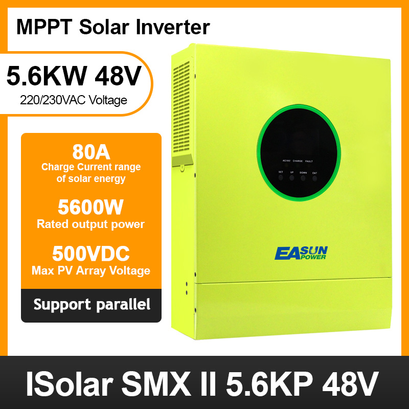 From EU EASUN POWER 5.6KW/5600W Solar Inverter MPPT Pure Sine Wave 500VDC 80A Solar Charge Controller 24V 220V 50Hz/60Hz Off Grid Inverter With Wifi Module