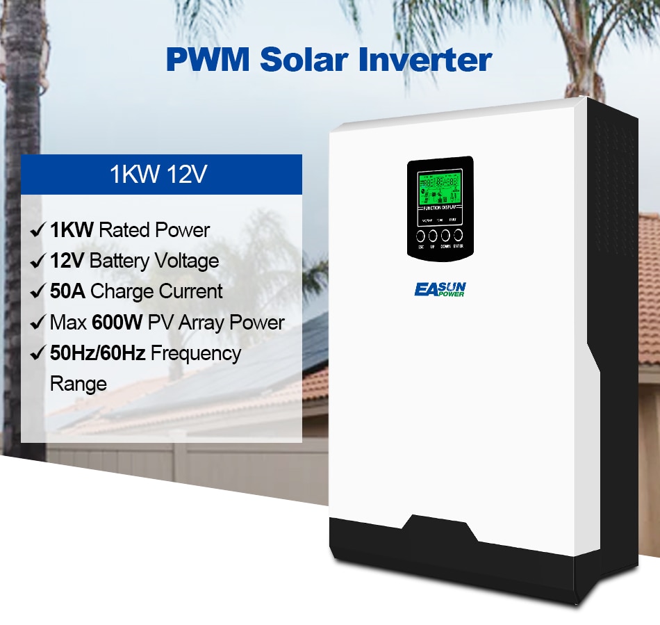 PWM 1000W Hybrid Solar Wechselrichter Off-Grid 220VAC 12V Reine Sinuswelle  50A