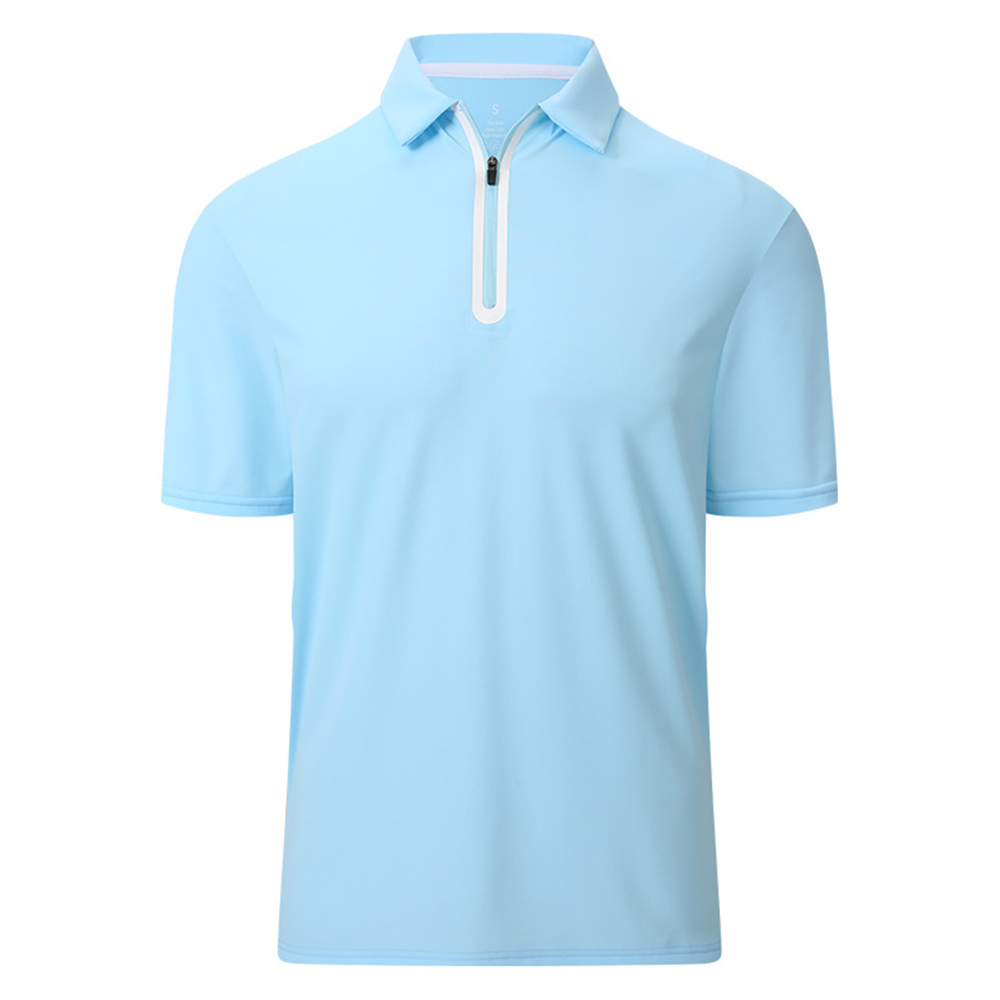 Reemelody Summer new men's zipper solid color polo shirt