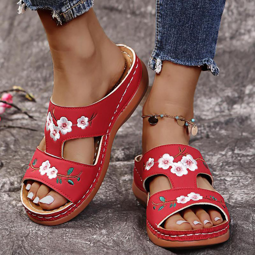 Reemelody 2023 Summer Women’s Flower Embroidered Orthopedic Sandals