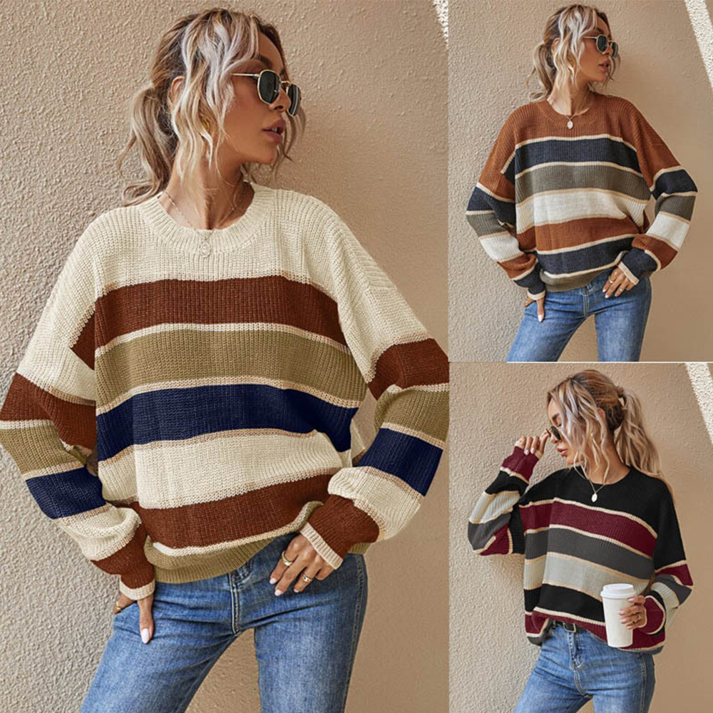 Reemelody™ New Pullover Striped Crewneck Knit Sweater
