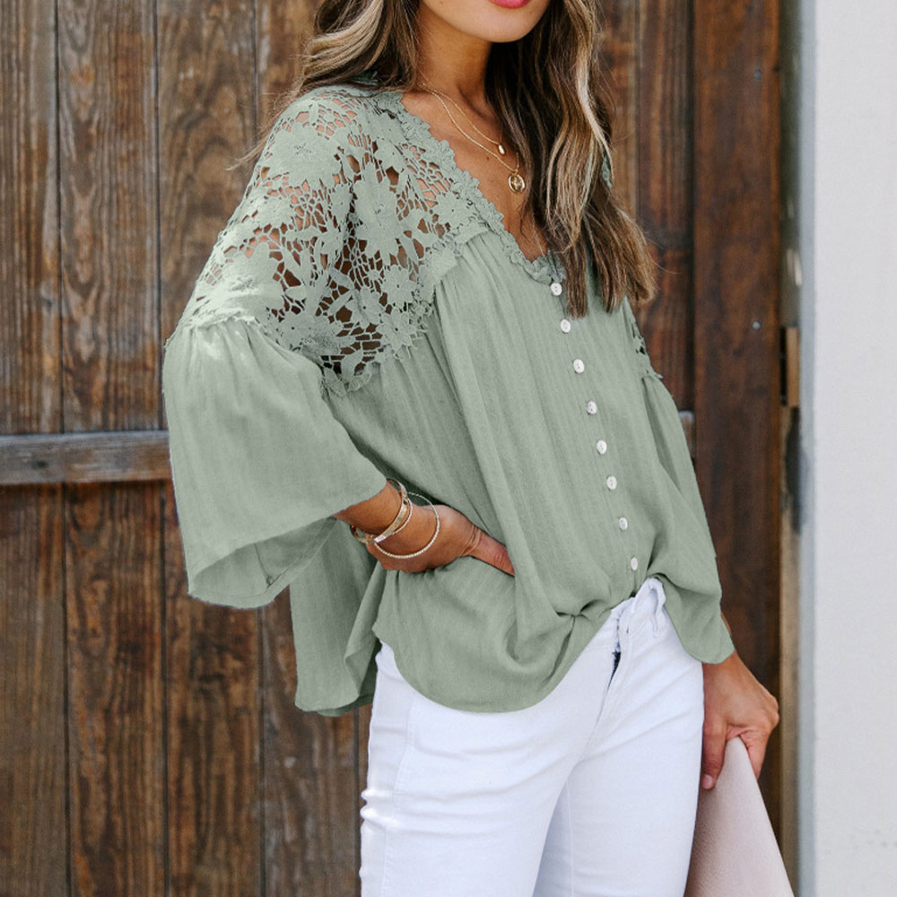 Reemelody™ V-neck lace long sleeve top