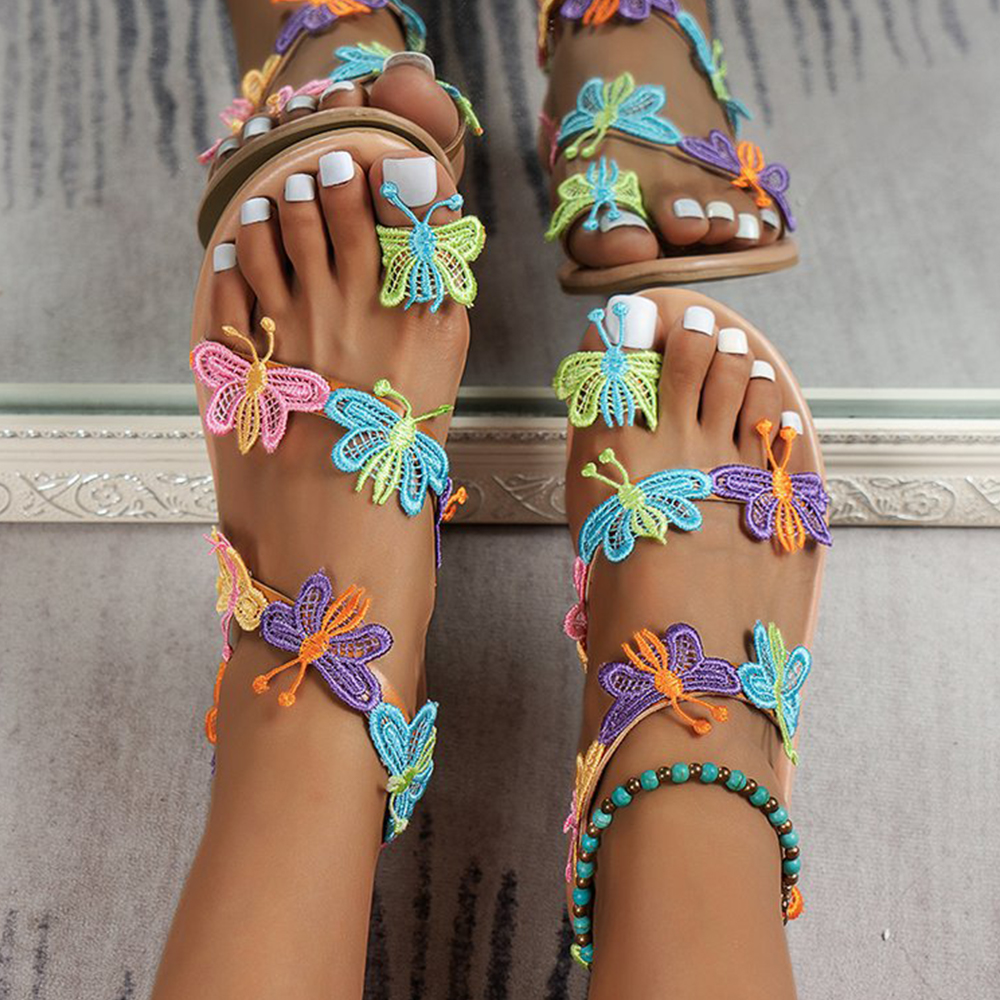 Reemelody New Summer Ladies Butterfly Braided Sandals