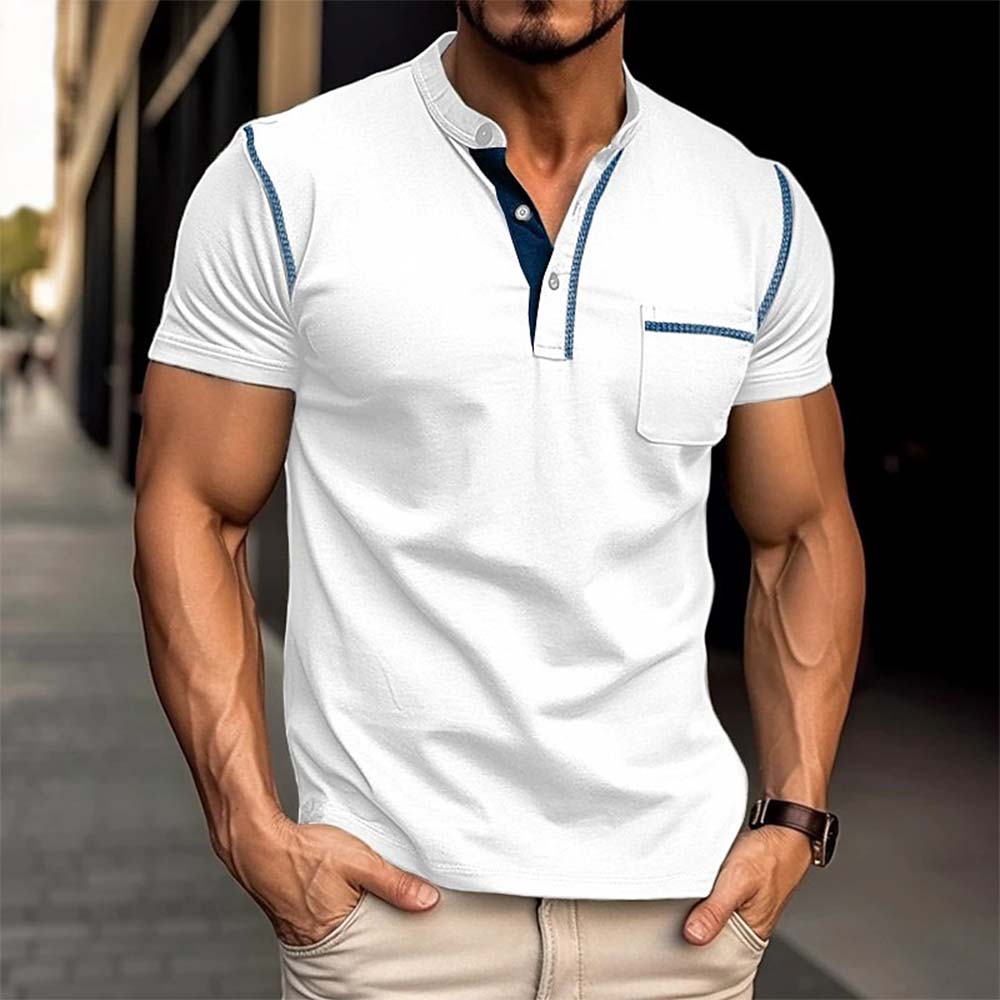 Reemelody Men's short-sleeved t-shirt with a round neck and buttons