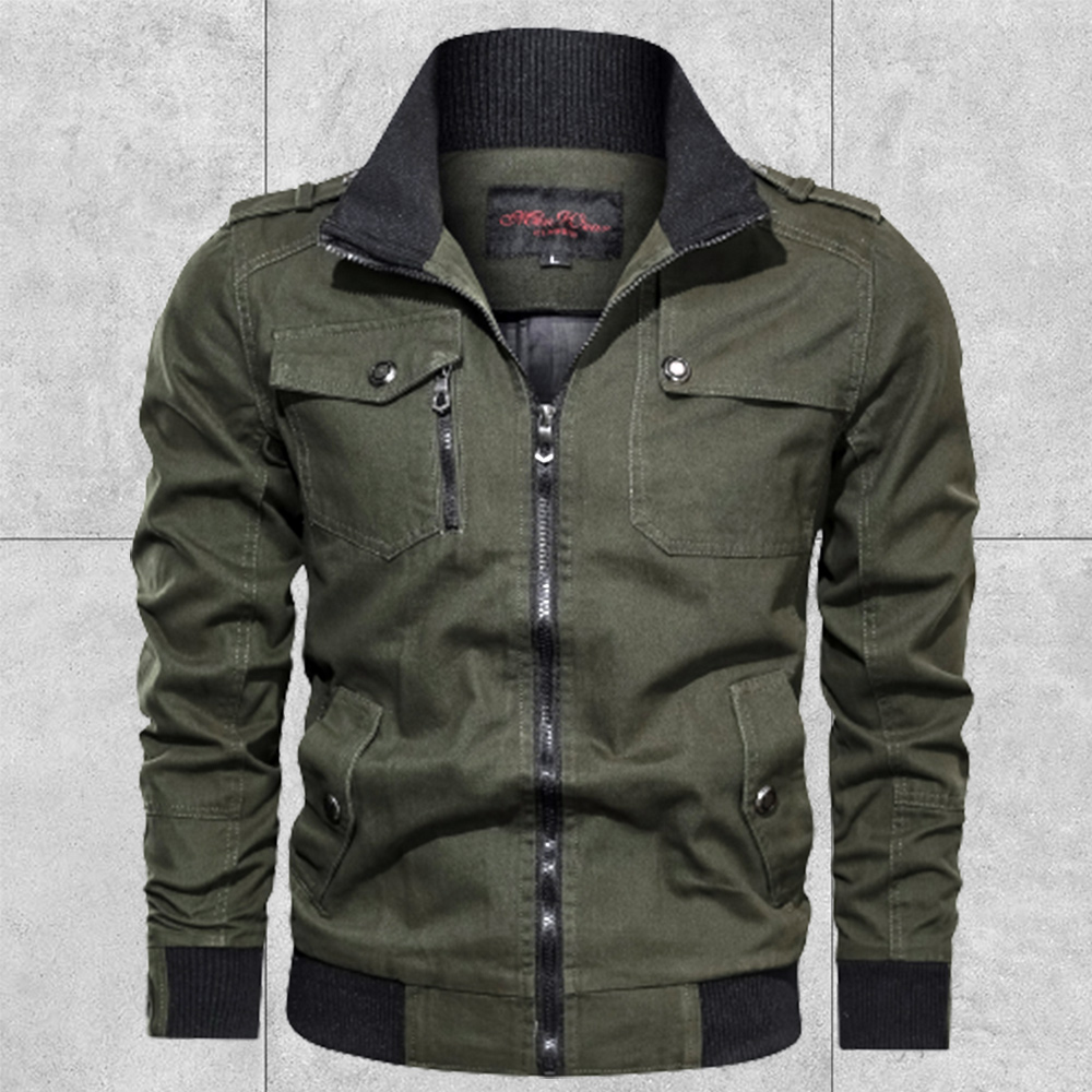 Men's Solid Color Pocket Stand Collar Jacket