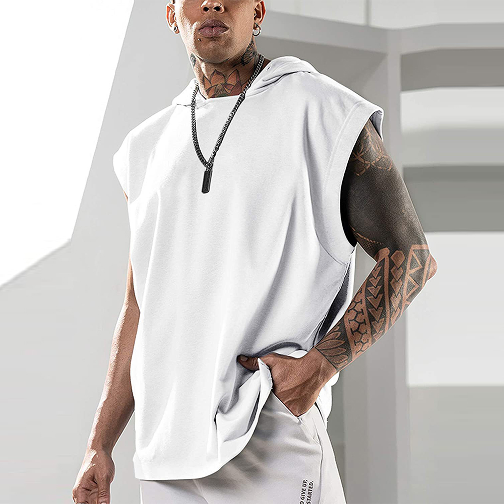 Reemelody Summer fitness pullover sports sleeveless vest with hood men's vest