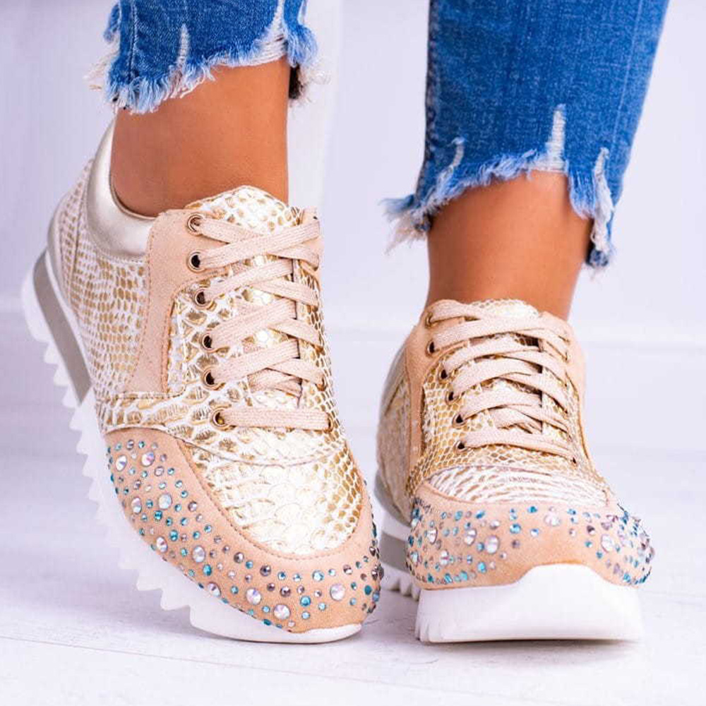 Reemelody™ Fashion and comfortable leather casual shoes for women with rhinestones