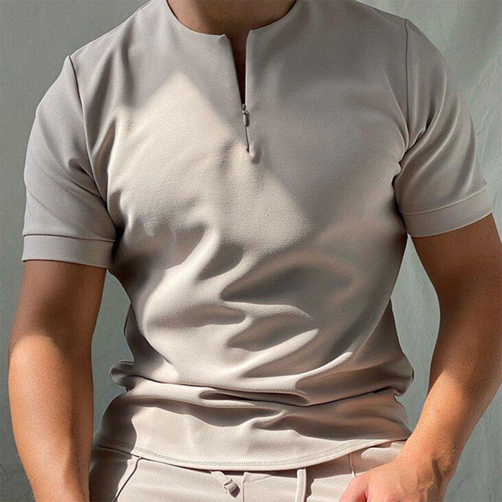 Solid color zipper men's polo shirt