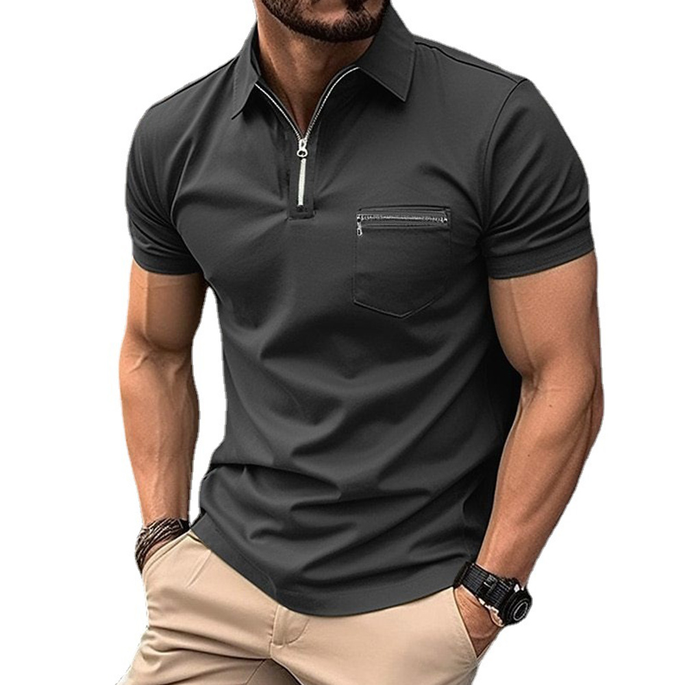 Reemelody Stylish Monochrome Men's Zippered POLO Shirt