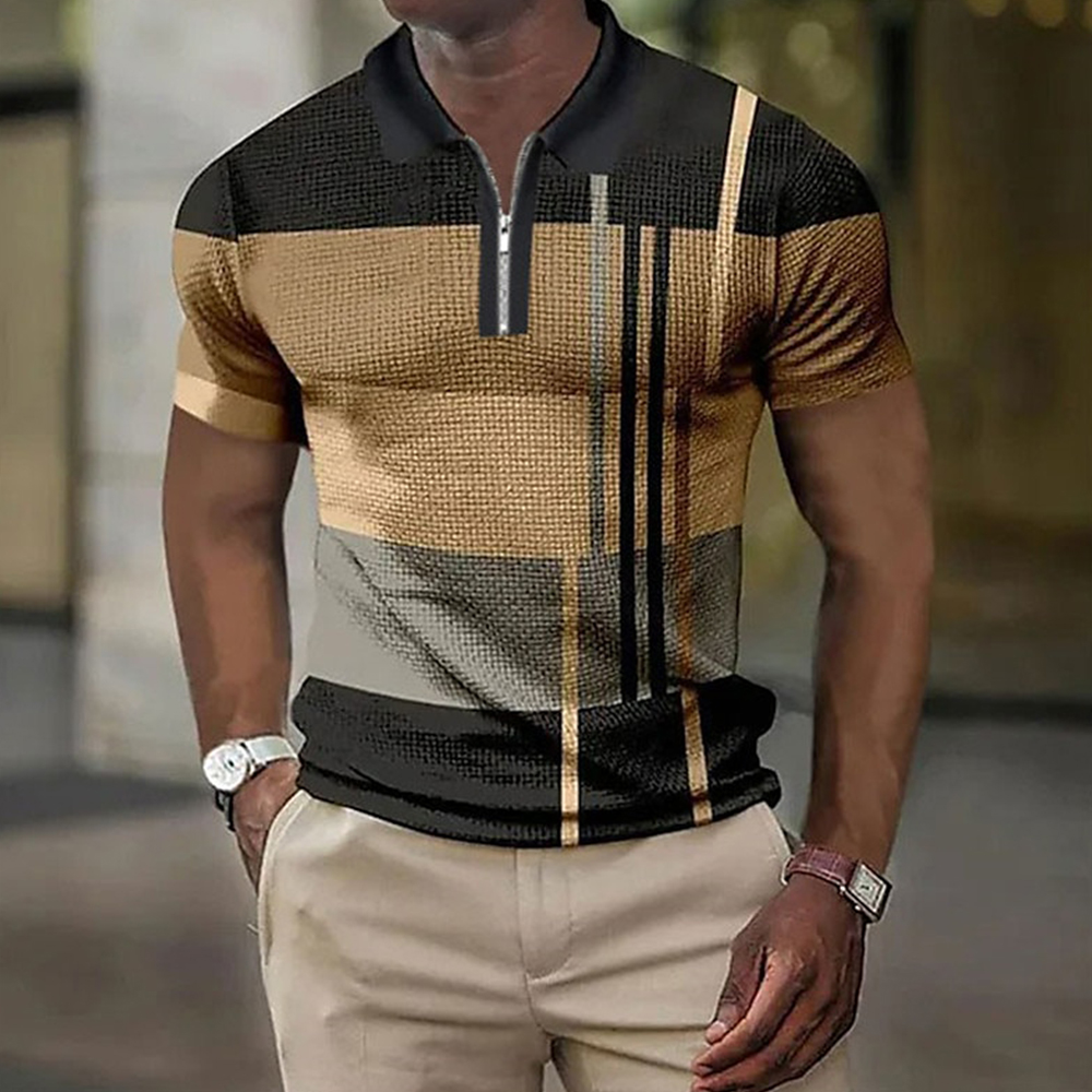 Reemelody Summer Fashion Men's Color Block Polo Shirt