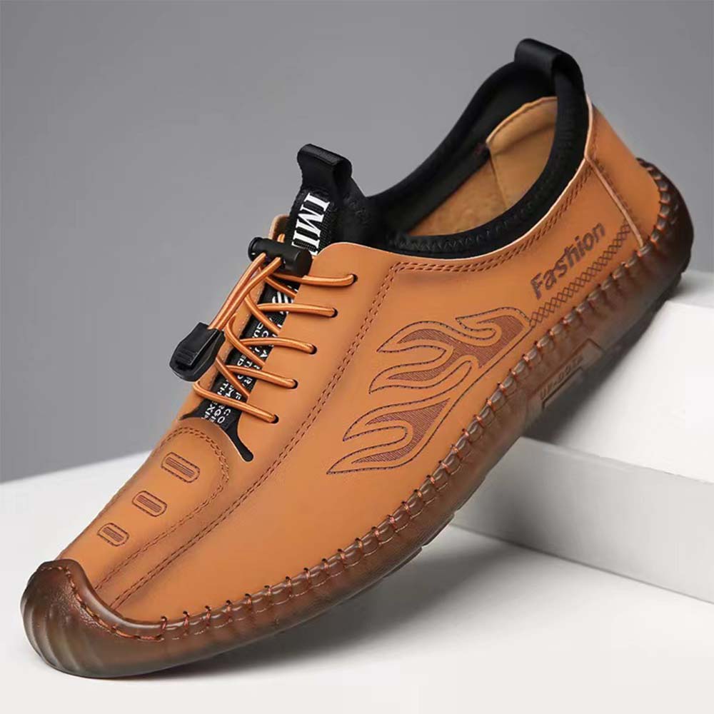 Reemelody New style men's slip-on tendon bottom hand-stitched edge soft bottom lace-up casual shoes leather shoes dress shoes