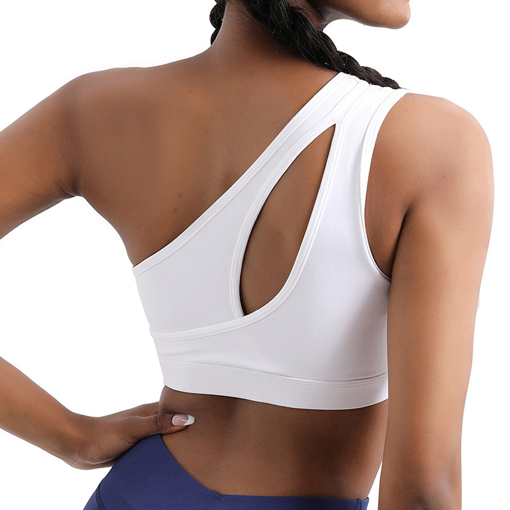 Reemelody Ladies Fashion Shockproof Slanted Shoulder Push Up Yoga Fitness Bra