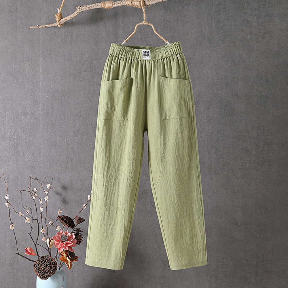 Reemelody Summer new women's cotton and linen casual pants straight-leg pants thin section cropped pants