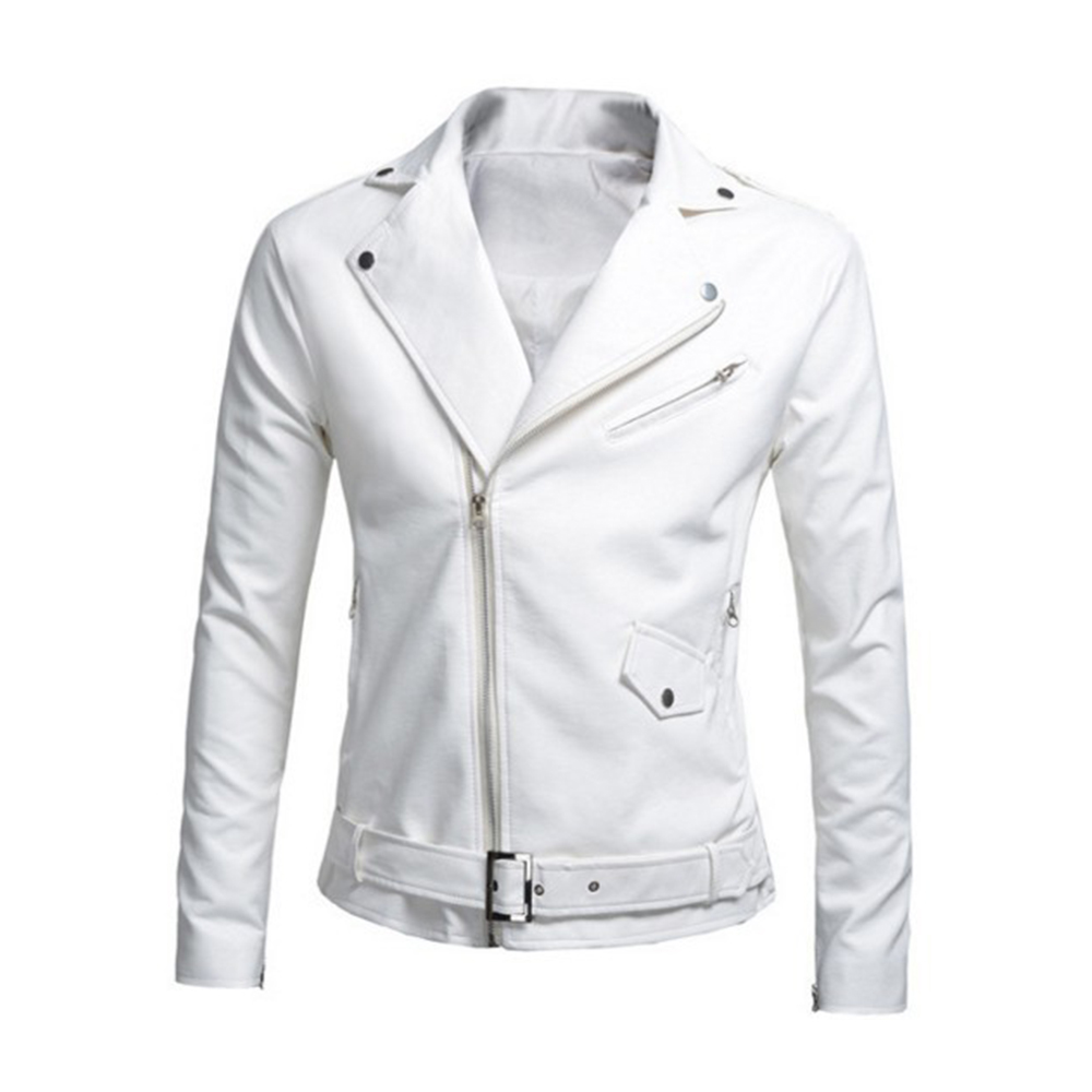 Reemelody™ PU leather slim fit men's leather jacket with metal buckle