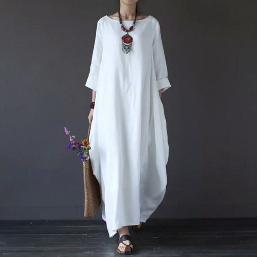 Reemelody New Loose Fashion Plus Size Cotton Linen Dress