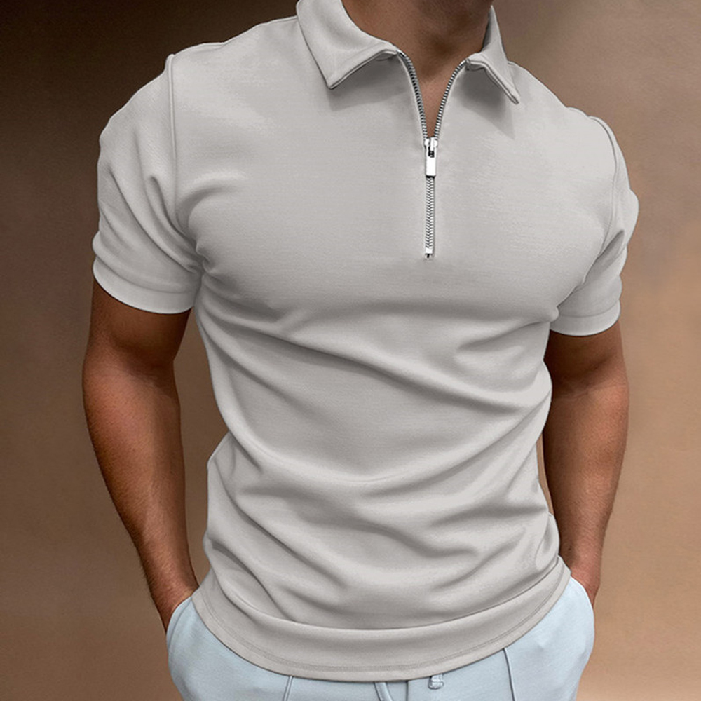 Reemelody Summer men's polo shirt solid color short-sleeved lapel t-shirt