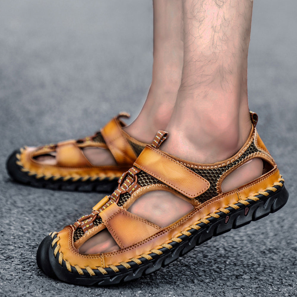 Summer new men's magic sticker leather sandals