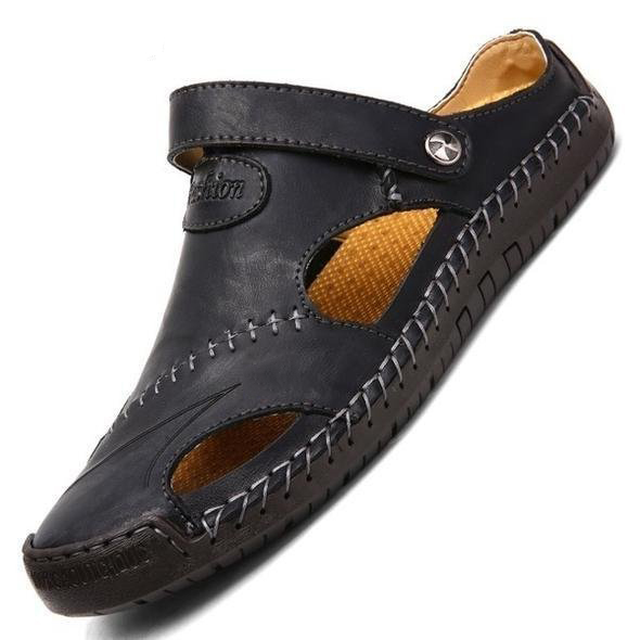 Reemelody Summer new men's soft leather breathable outdoor sandals