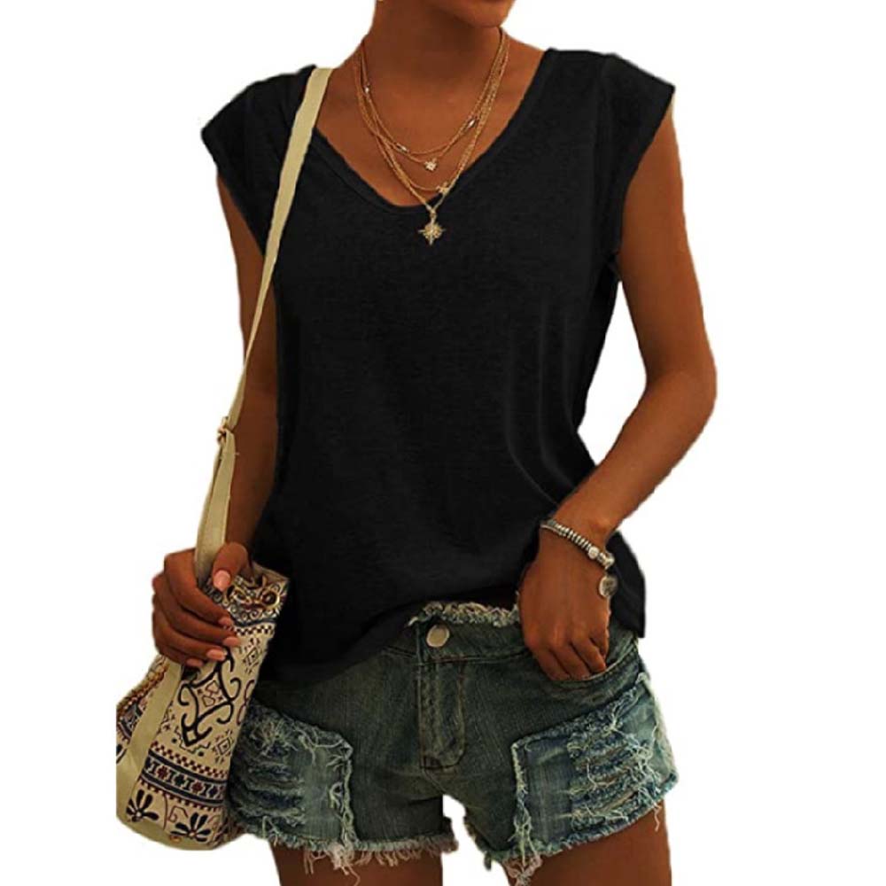 Reemelody Summer new V-neck solid color casual vest