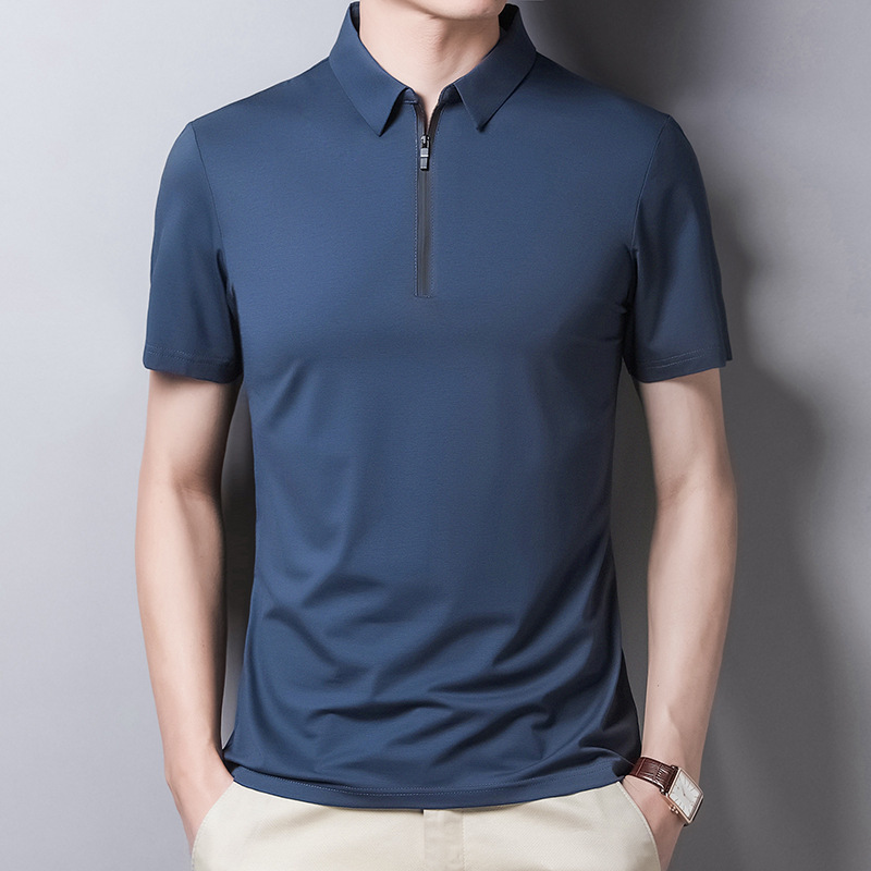 Reemelody Summer new men's fashion ice silk seamless breathable POLO shirt