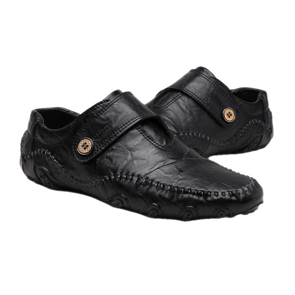 Reemelody Spring and summer new button leather casual men's shoes