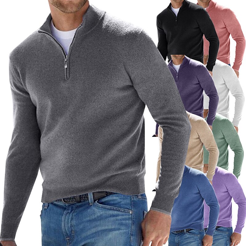 Reemelody Spring and autumn new men's long-sleeved cashmere zipper bottoming shirt