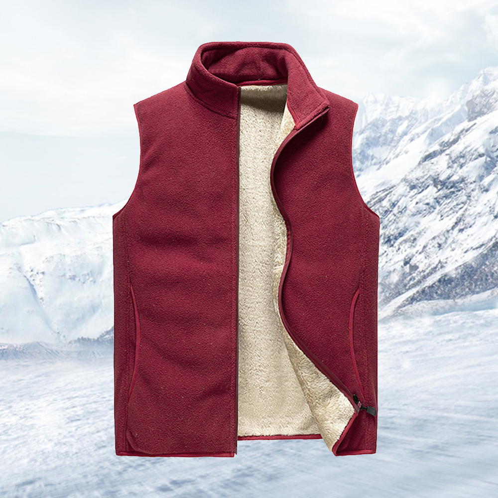 Reemelody Men's fleece vest solid color sleeveless jacket men