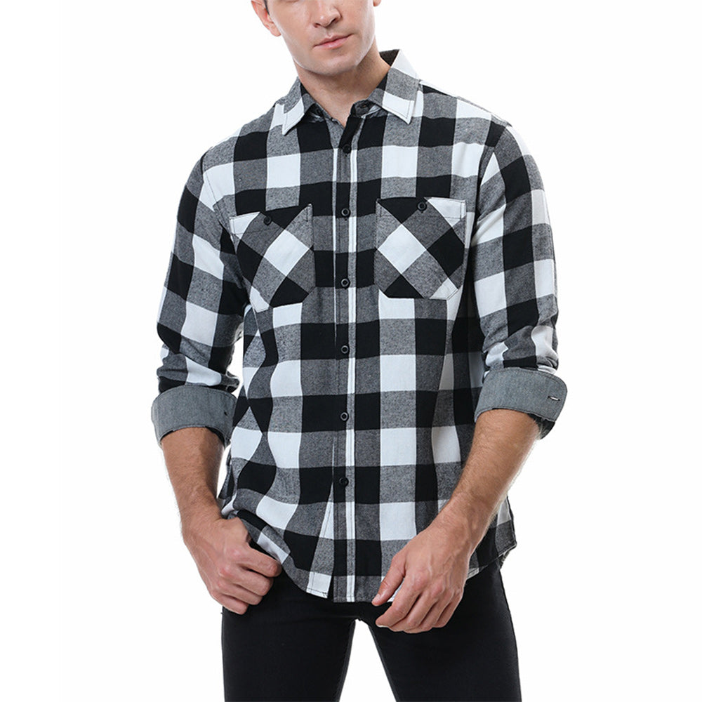 Reemelody Men's Casual Plaid Long Sleeve Shirt