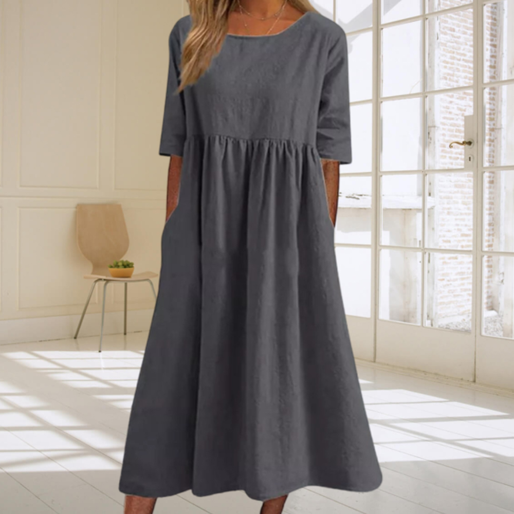 Reemelody New summer dress in cotton and linen with loose round neck