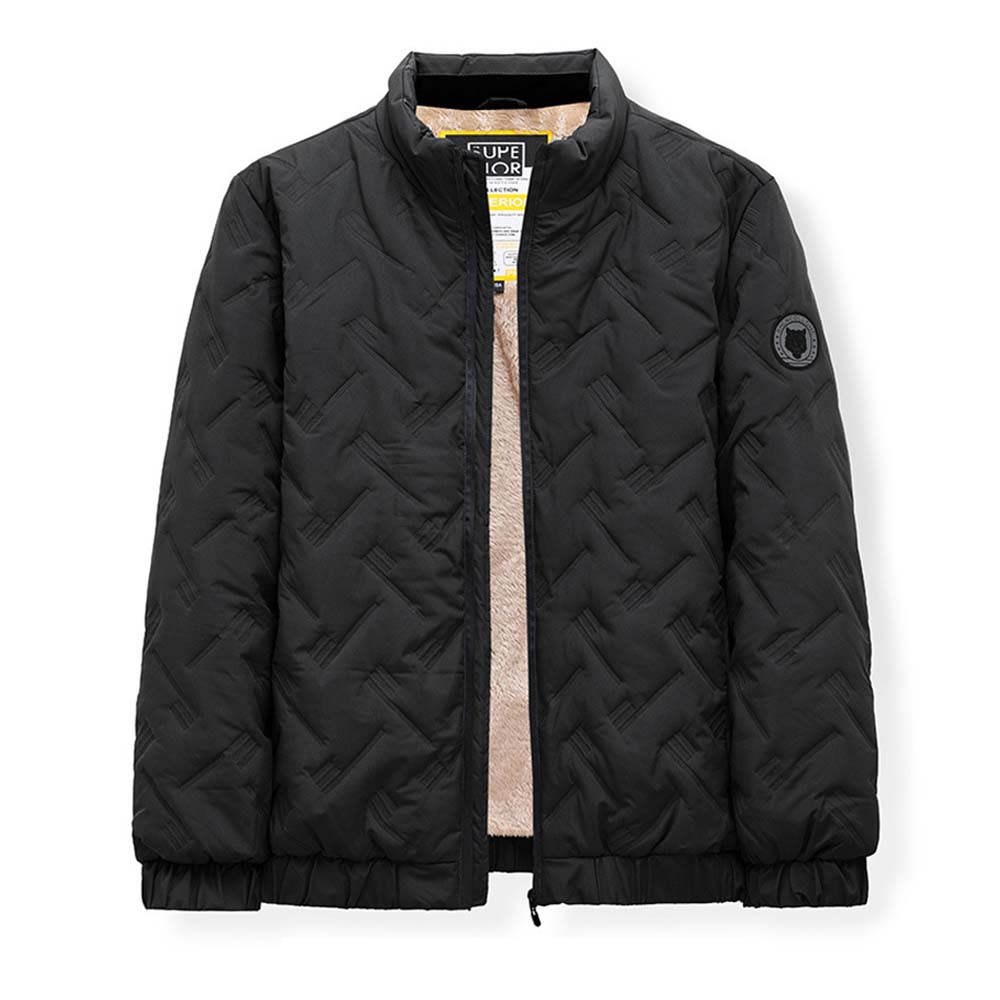 Reemelody Men's Stand Collar Embossed Fleece Fall Winter Fashion Warm Jacket