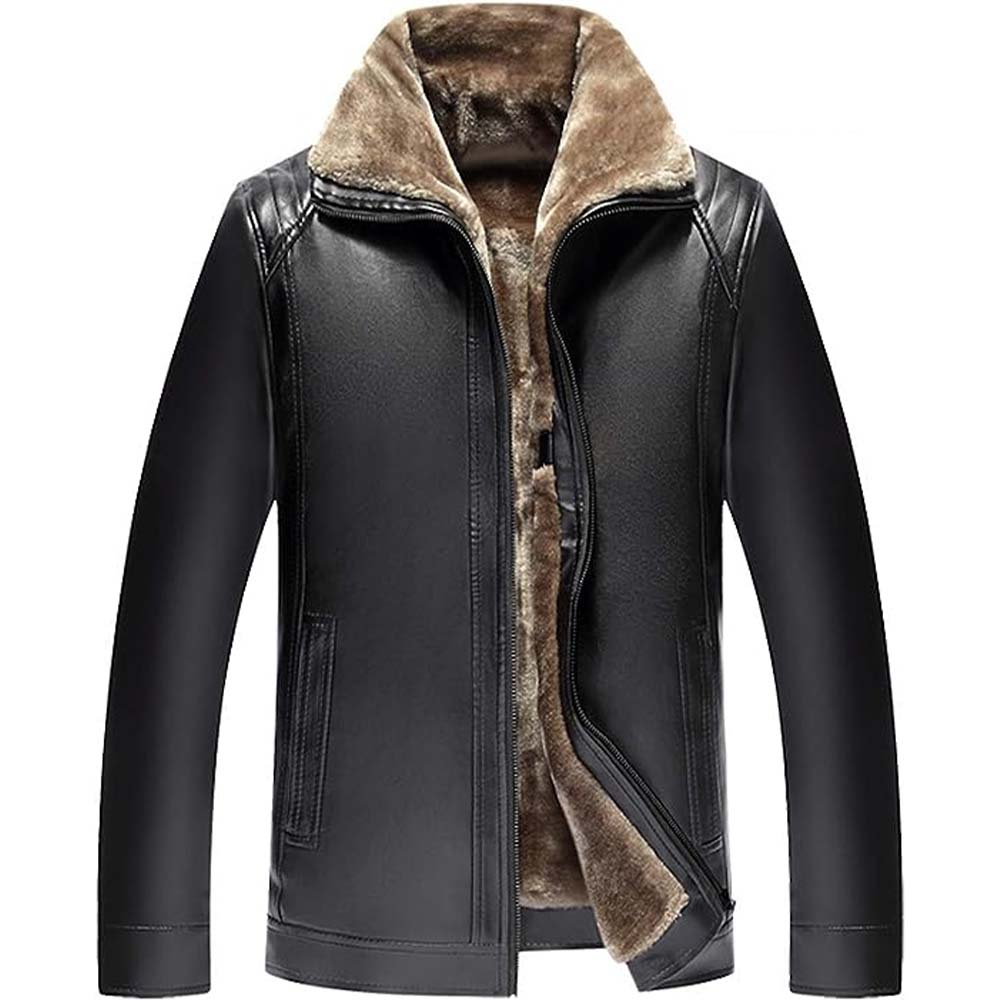 Reemelody Autumn and winter new men's fleece thickened leather jacket