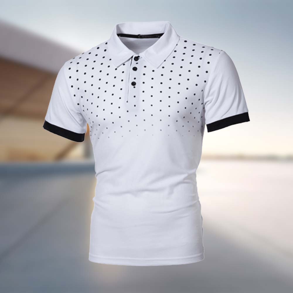 Reemelody Summer fashion men's polka dot print short-sleeved lapel polo shirt