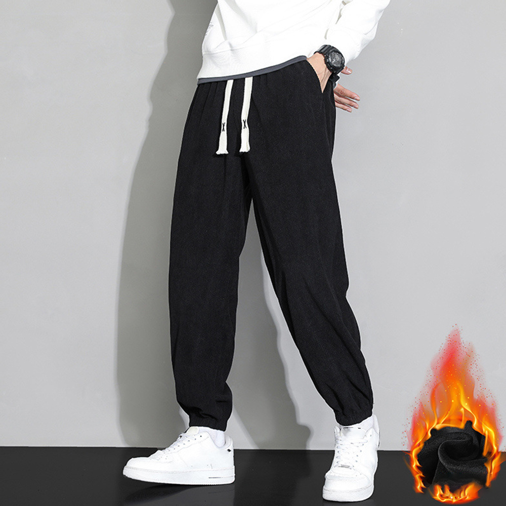 Reemelody Autumn and winter new corduroy plus velvet casual pants, jogger pants and straight pants