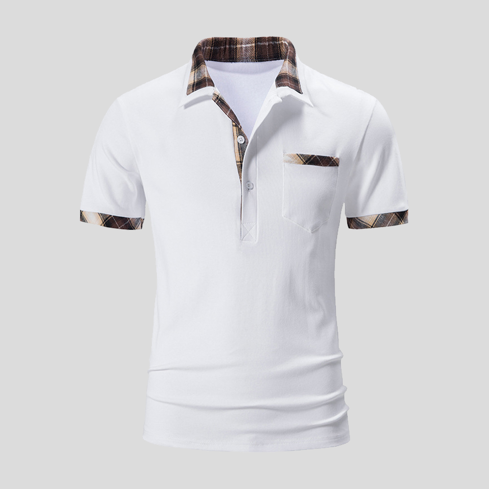 Reemelody  Summer new color-block plaid men's casual polo shirts