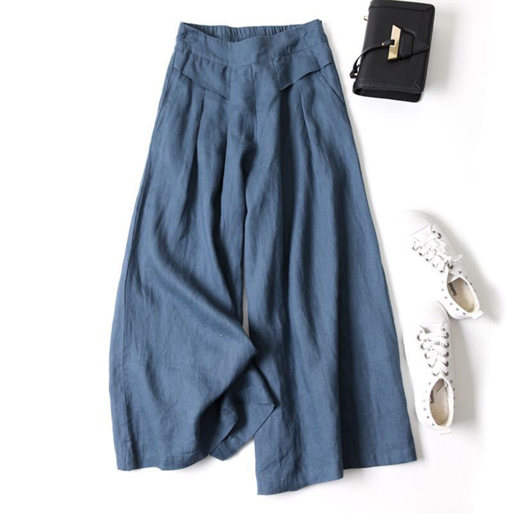 Reemelody Casual loose fashion wide leg pants for women made from cotton linen