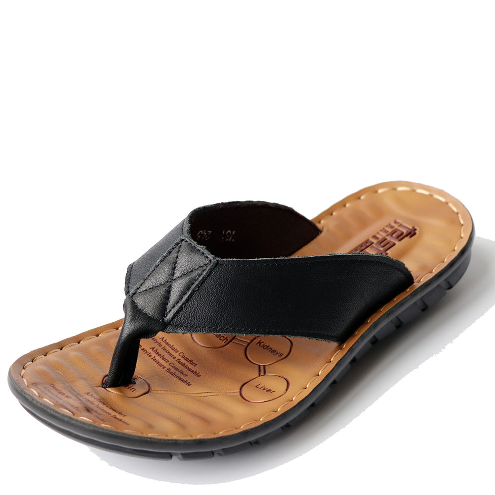 Reemelody Summer new men's casual leather sandals beach shoes flip flops