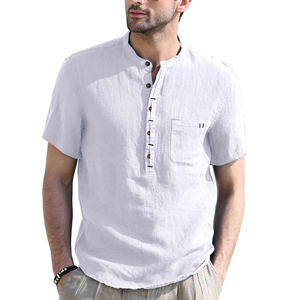 Reemelody Solid Color Henley Collar Short Sleeve Shirt