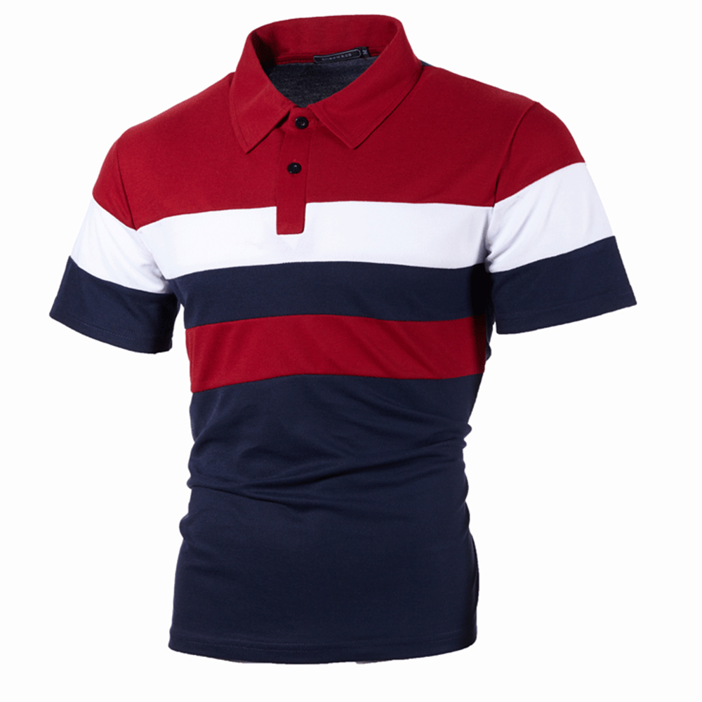 Reemelody Striped color matching fashion lapel polo shirt men's short sleeves