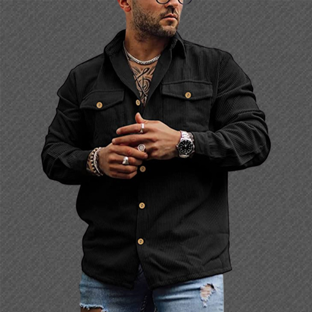 Reemelody™ Fashion Men's Corduroy Button Pocket Long Sleeve Shirt