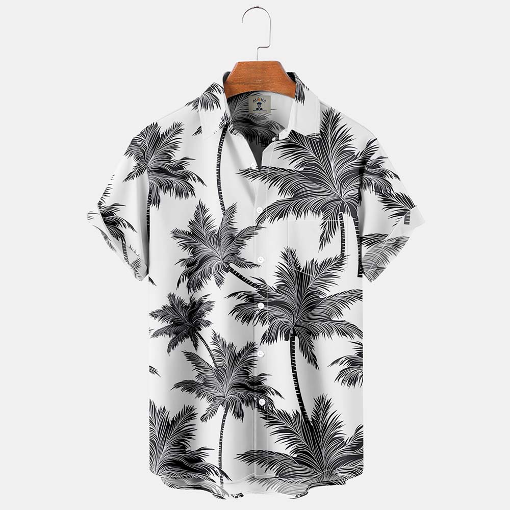 Reemelody Men's Hawaiian Coconut Print Short Sleeve Beach Shirt