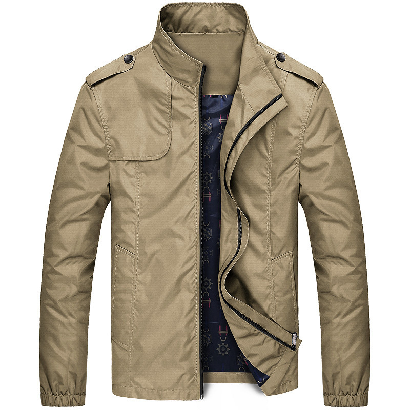 Reemelody Men's Fashion Stand Collar Cargo Jacket Zipper Jacket