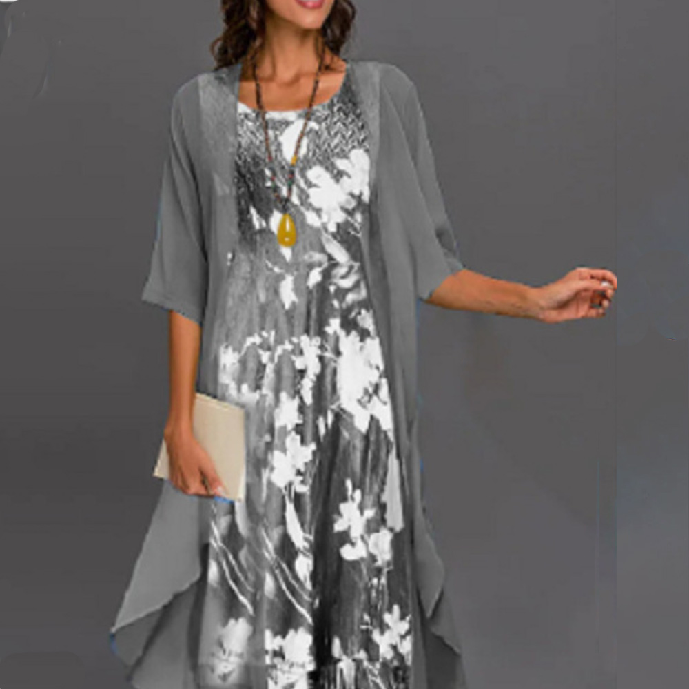 Reemelody Summer New Elegant Chiffon Dress Two-Piece Set