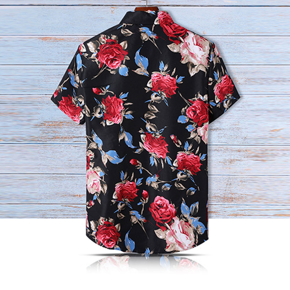 Reemelody Summer new men's retro print short-sleeved beach shirt