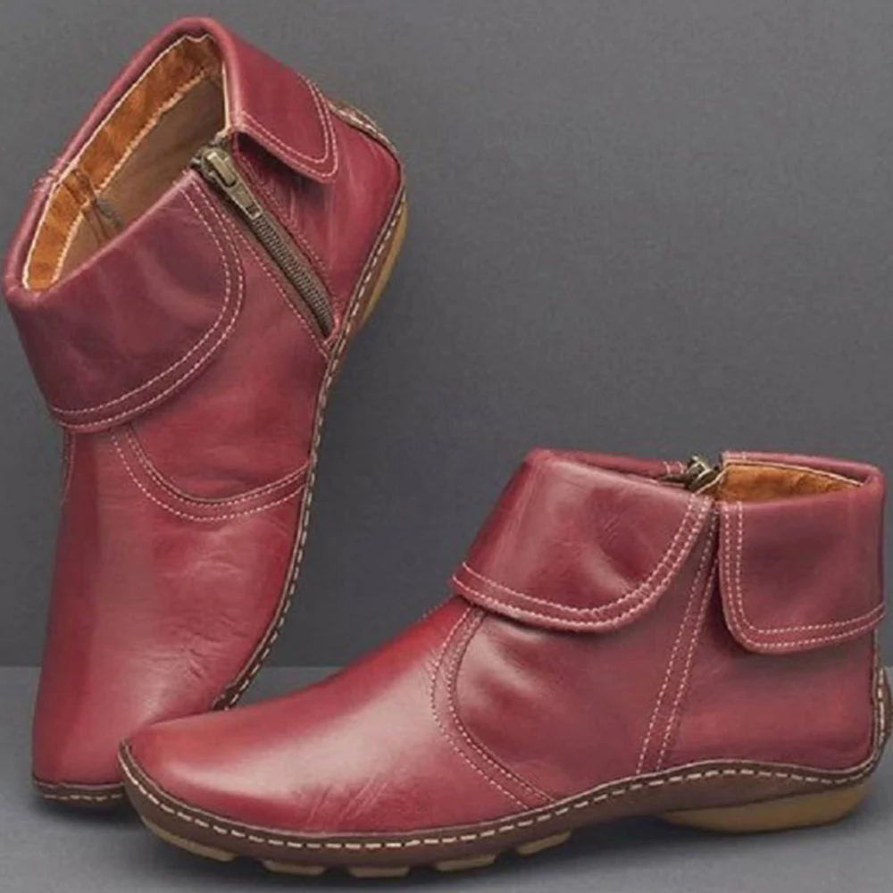 Reemelody  Women's autumn and winter new cuff zipper fashion ankle boots