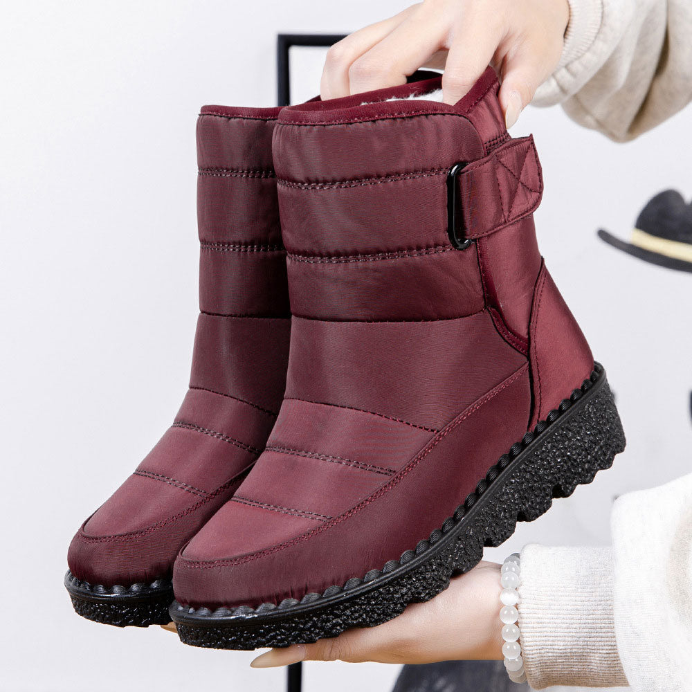 Reemelody New autumn and winter women's striped Velcro casual snow boots