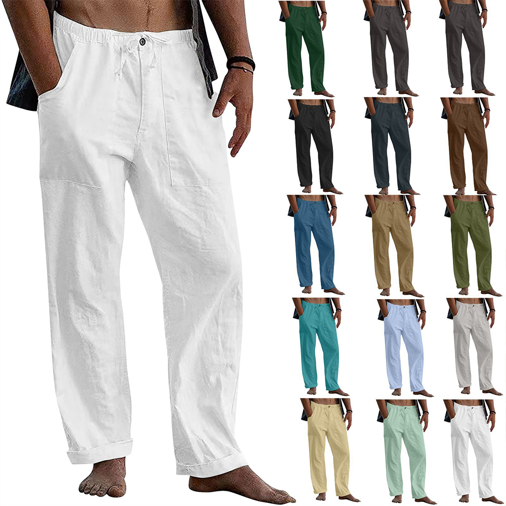 Reemelody Men's linen trousers with drawstring