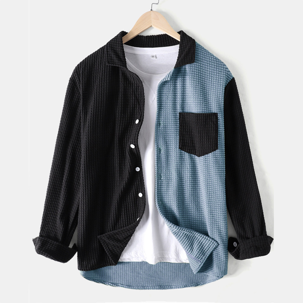 Reemelody™ New Men's Plaid Colorblock Loose Corduroy Casual Long Sleeve Shirt
